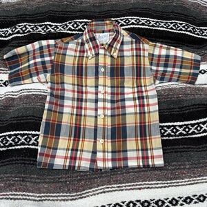 VINTAGE 70s DIXIE LAD BROWN YELLOW PLAID BUTTON UP SHIRT SIZE 6 BOYS